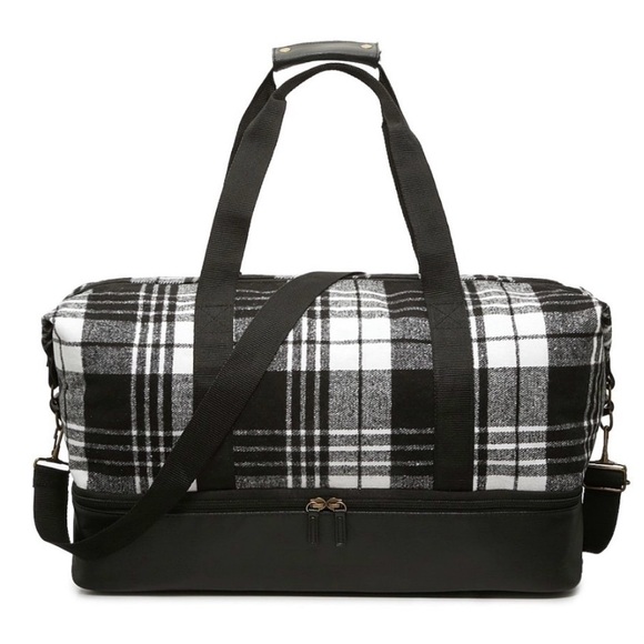 DSW Black and White Plaid Weekender Bag - Picture 1 of 9